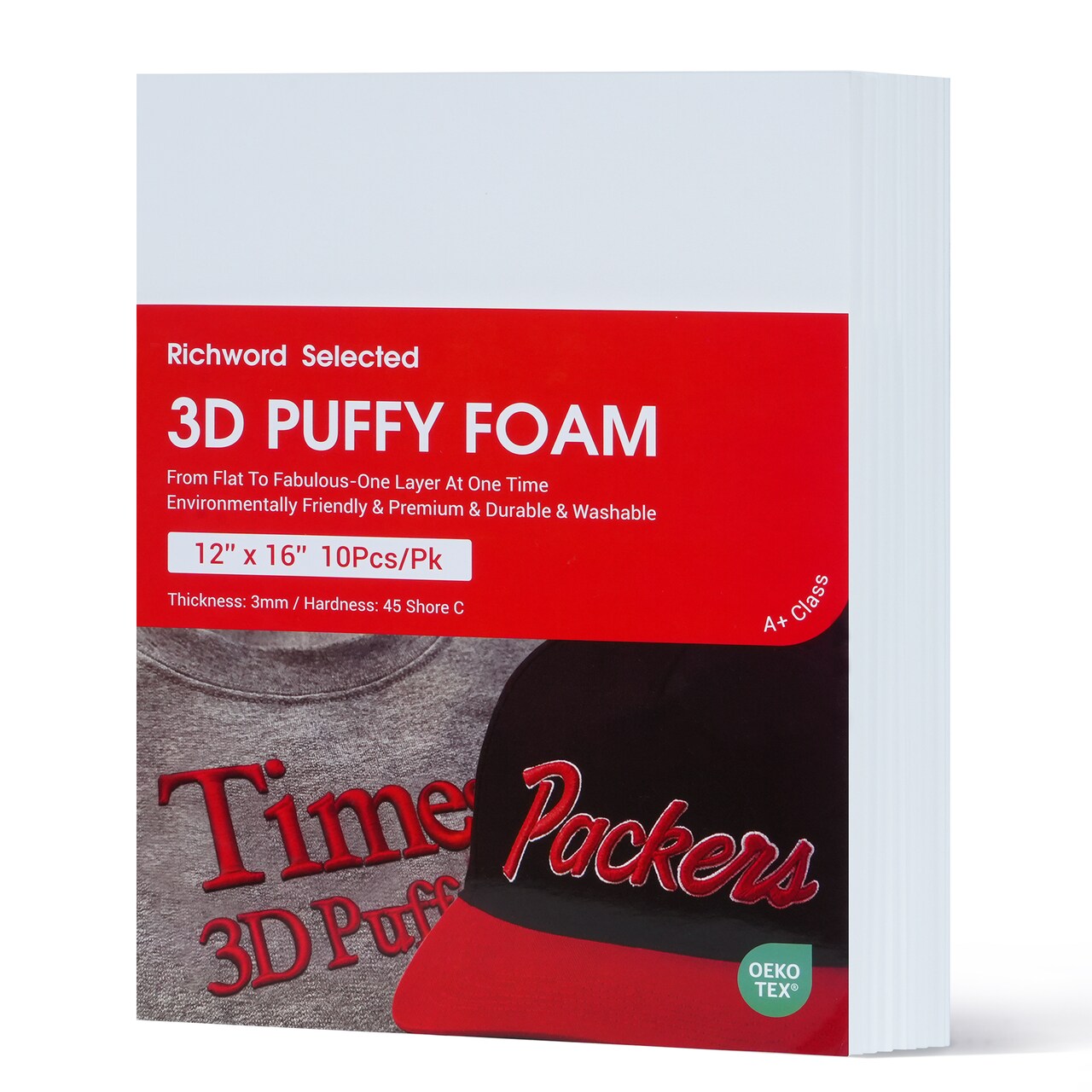 Richword Selected 3D Embroidery Puffy Foam, 3mm Thick, White & Black, 6 x 8 in and 12 x 16 in Sheets, 10PCS Each, Perfect for Caps, Hats, Jackets, Bags, Custom Logos and Garments